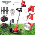 2 Battery Cordless Grass Strimmer Trimmer w/ Wheels Weed Cutter Garden Edger UK