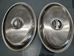 2 X Oval 12in Stainless Steel Vegetable Dish with 2 Division With Lids