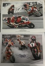 CARL FOGARTY & Jamie Whitman  Signed 16x12 Photos WORLD SUPERBIKE PROOF  COA