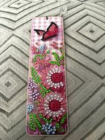 Diamond Art Butterfly & Floral Plastic Bookmark with Tassel. Completed