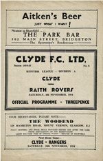 Clyde v Raith Rovers Scottish Division 'A' 6th November  1954 Match Programme