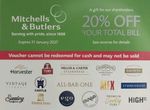 20% off total bill Mitchells & Butlers restaurants voucher expiry 2027