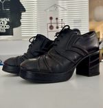 Incredible Original 1970s Black Leather Platform Shoes - UK Size 7 - Glam Rock