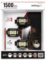 Infinity X1 1500 Lumen Rechargeable LED Headlamp 3 Pack 6 Modes IPX7 USB-C