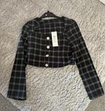 River Island Women’s Black & White Plaid Cropped Jacket Size 16 Button Polyester