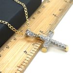 9ct Gold Unisex Cz Cross Pendant 16" 18" 20" 22" 24" Flat Curb Chain Necklace