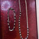 Vintage B. David Necklace & Bracelet Set – Black & Clear Rhinestones Silver Tone