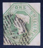 GB SG54 QV 1847 1/- Green, Embossed, Square cut,, Used