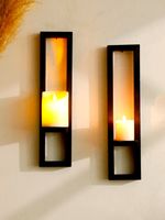 Set of 2 Wooden Wall Sconces Pillar Candle Holders Farmhouse Wall Decor