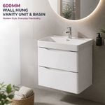 600mm White Gloss Wall Hung Vanity Unit Basin Soft Close Drawer Cabinet
