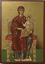 Virgin Mary icon Panagia Enthroned, Greek Christian Orthodox Icon 14cm x 10cm