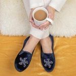 The Slipper Company Womens Slippers Blue Adults Ladies Full Navy Velour SIZE