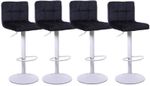 Set of 4 black velvet bar stools, white metal parts, swivel, adjustable