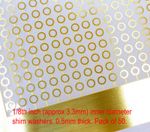 50 brass shim washers. 1/8th inner dia (minimum) for 1/8th axles. 0.5mm thick