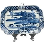 Antique Chinese Blue & White Porcelain Rectangular Platter Landscape Horses