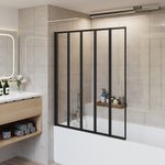 Matt Black 1200x1400 5 Fold Folding Shower Bath Screen 180 Pivot 4mm Glass Panel