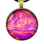 Pendant Necklace Handmade "Sunrise Mountain" Brass Bezel 30mm Black Cord