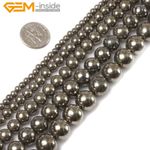 Natural Gemstone Silver Gray Pyrite Round Loose Beads For Jewellery Making 15"UK