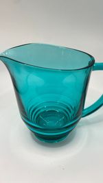 Vintage  Retro Turquoise Aqua Pressed Glass Water Jug Made In England