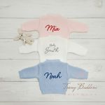 Personalised Embroidered Cardigan, Ribbed Knit , Newborn, 0-3 Months, Baby Gift
