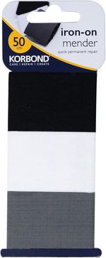 Korbond Fabric Repair Tape/Patch - Iron On - Pack Of 3 – Black, White & Grey... 