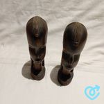 African Wood Carving Bust Brown Hand Carved Tribal Figures Pair Vintage Art