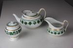 Beautiful Meissen Green Vine Teapot, Sugar & Creamer Set