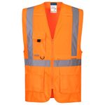 Portwest Hi-Vis Executive Vest with Zipped Tablet Pocket and Multiple Pockets