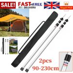 2x Adjustable 230cm Tent Support Poles Telescopic Rod for Camping Awning Canopy