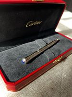 Cartier R de Cartier Ballpoint Pen Silver Palladium Finish Blue Cabochon & Box