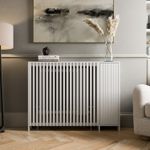 Radiator Cover White Modern Vertical Slat Shelves MDF Storage Cabinet Small