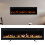 40"-100" Electric Fire Media Wall Glass Fireplace LED Free Stand/Insert Mounted