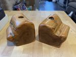 Beautiful Vintage Heavy Polished Yew Timber Bookends /Candlestick Holders