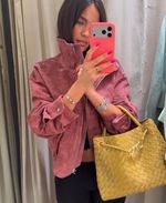 Zara Pink Marsala Genuine Leather Bomber Jacket Biker Women BNWT 6318/252