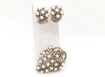 Vintage Demi Parure Faux Pearl Brooch Clip On Earrings Matching Set Brass Lapel