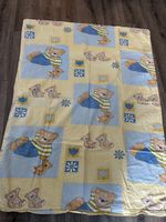 Vintage Retro Brushed Cotton Teddy Cot Duvet Cover Yellow Blue Floral Nursery