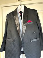 Men's Black Pinstripe Double Breasted Tuxedo Jacket Satin Lapel 40" Regular