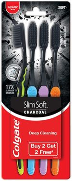 Colgate Slim Soft Charcoal Toothbrush Pack of 4 Manual Soft Bristles Oral Care