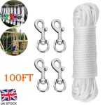 100ft 5MM White Flagpole Halyard Rope Flag Pole Rope Nylon Braided Cord +4 hooks