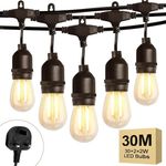 98FT Outdoor String Lights Mains Powered 30 Bulbs Garden String Festoon Lights