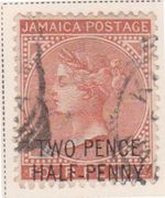 (F198-26) 1890 Jamaica 2 1/2d O/P on 4d brown QVIC stamp (Z) 
