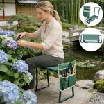 2 in 1 Garden Kneeler Seat Folding Padded Garden Stool Tool Pouches Gloves