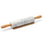 White Solid Marble Rolling Pin & Acacia Wood Handle & Base by Silk Route Home