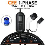 7kW EV Charger Type 2 32A Portable CEE Commando Plug 5m Cable 230V 3pin APP