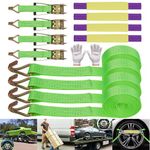 4 Set - 5Ton Recovery Ratchet Wheel Trailer Tie Down Sling Alloy Strap Breakdown