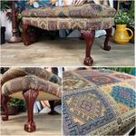 Vintage Upholstered Stool Long Duet Footstool Tapestry Kilim Ball & Claw Leg