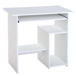 HOMCOM Compact Small Computer Table Wooden Desk Keyboard Tray Storage White