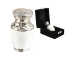 Mini keepsake ashes urn for token classic white silver cremation memorial 