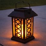 17cm Solar LED Flickering Flame Amber Candle Outdoor Hanging Table Lantern Light