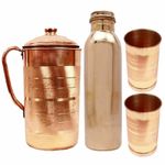 Handmade Pure Copper Jug 1500ml Bottle 900ml & 2 Glass Tumbler 300ml Good Health
